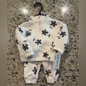 Carter's Baby Floral Fleece Set NWT - White with Gray Flowers